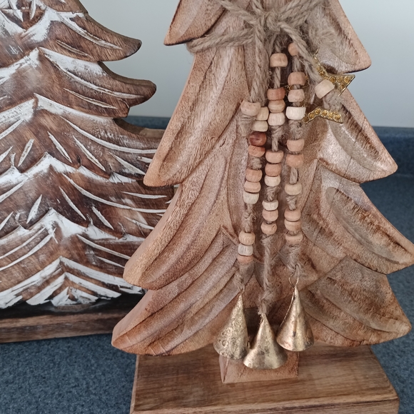Set Of 3 Rustic Wooden Holiday Tree Decor Set - Picture 2 of 6